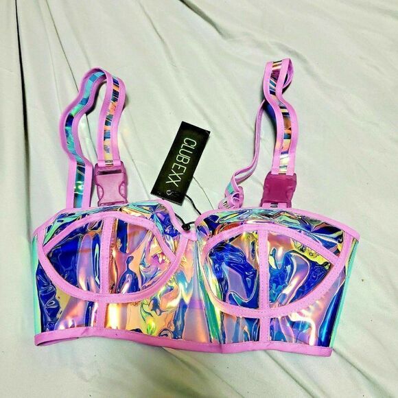Club Exx Tops - Club Exx HOLO Reflective Rave top XXS